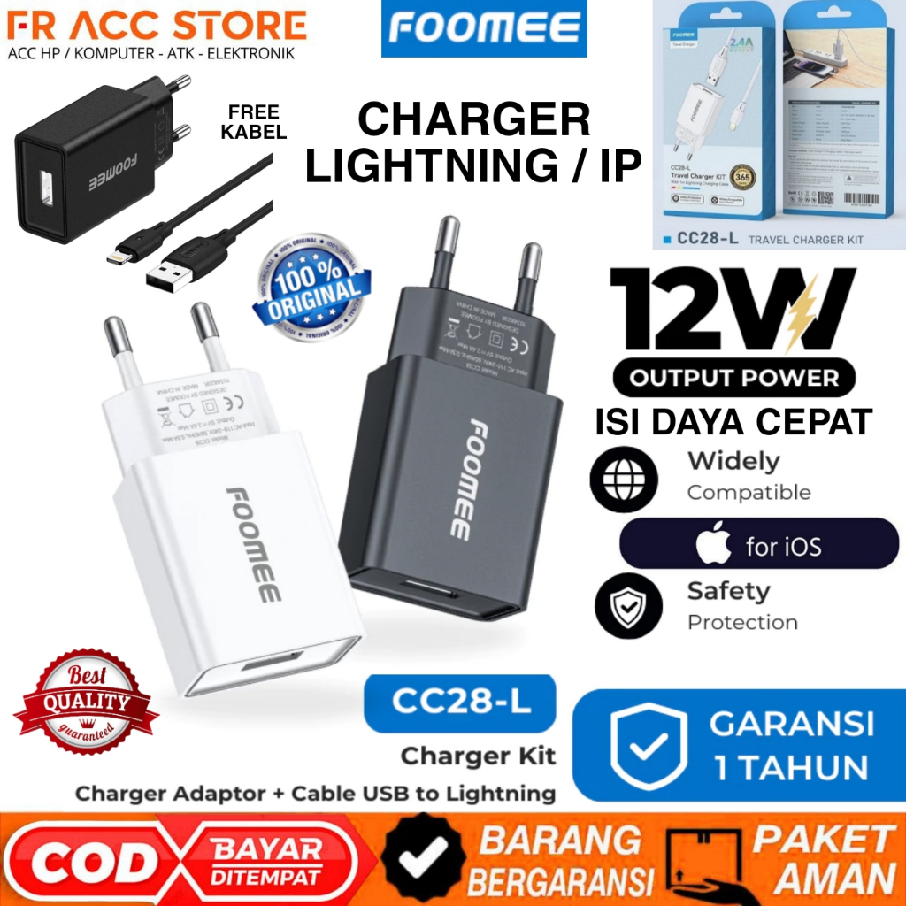 Charger Iphone Original FOOMEE CC28-L Charger 2.4A + Kabel USB to Lightning / KABEL iPhone 1M
