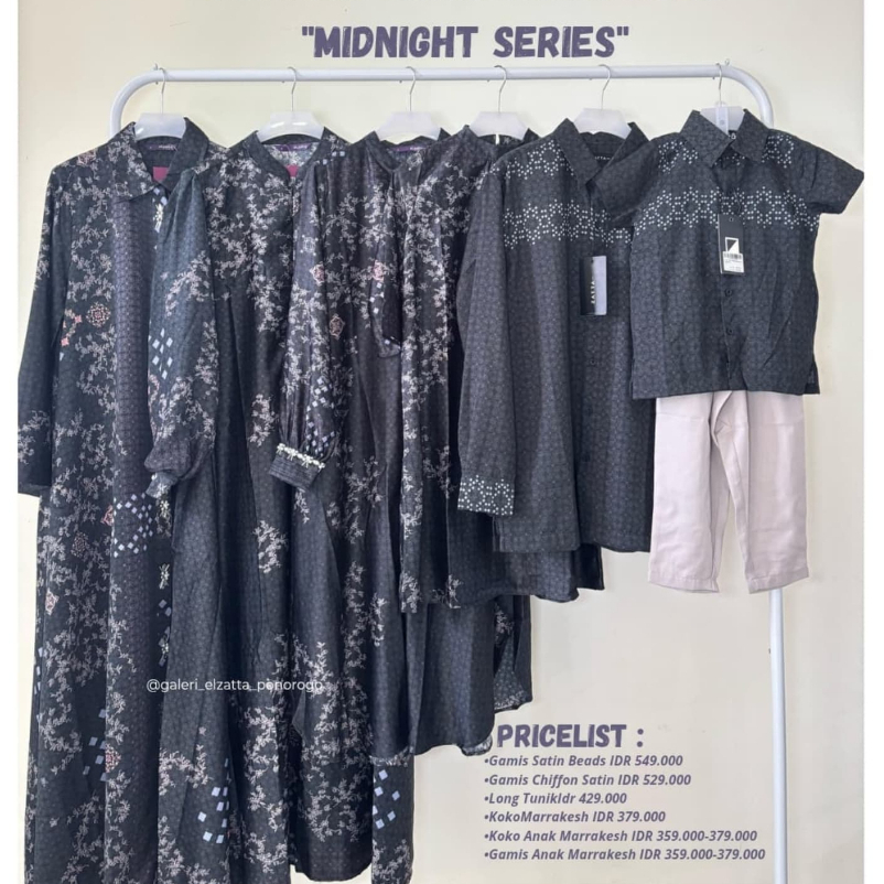 Elzatta Couple Keluarga Sarimbit Hitam Satin Marrakesh