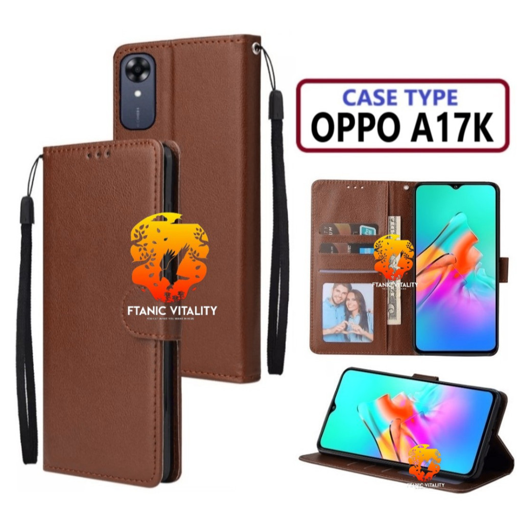 FLIP LEATHER CASING OPPO A17K CASE KULIT FLIP WALLET LEATHER DOMPET KULIT PREMIUM SARUNG BUKA TUTUP 