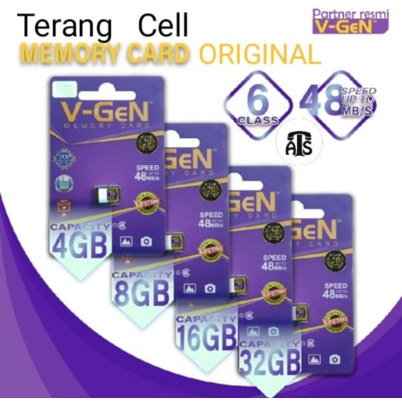 Memori Card Original Class 6 Vgen 4gb 8gb 16gb 32gb Micro SD Card Kartu Memori Vgen Merek V-GEN Tipe