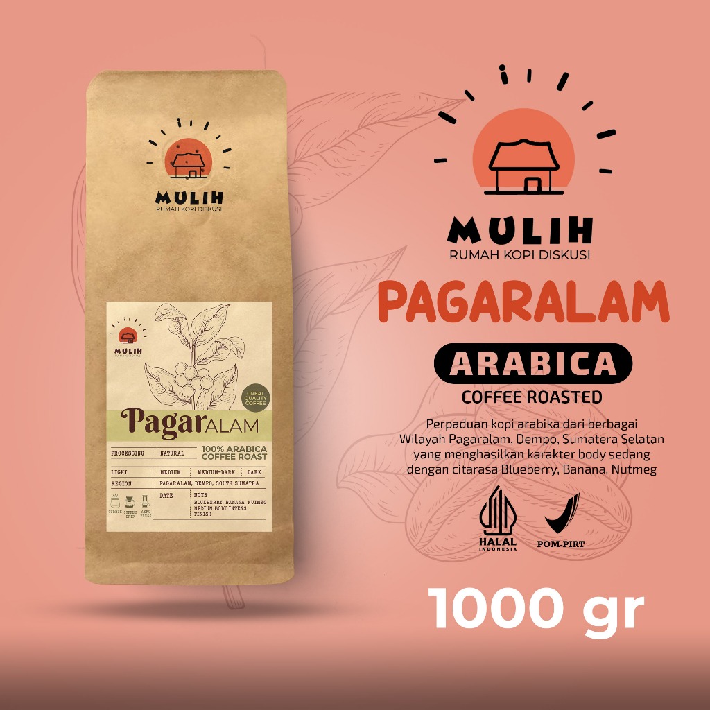 

Biji Kopi Bubuk Arabika Pagaralam Arabica Coffee Roast Bean 1Kg by Mulih Kopi