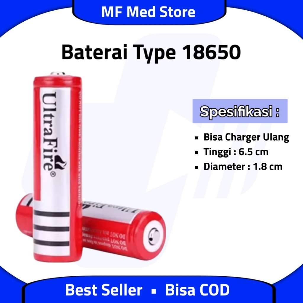 Baterai 18650 Rechargeable 3.7V | Baterai Senter LED SWAT Kipas Mini Power Bank