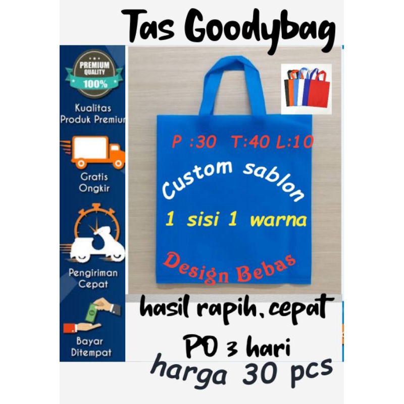 custom sablon Tas spunbond ukuran 30x40x10