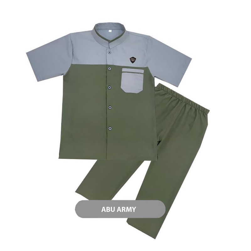 Baju Koko Anak Laki Laki 1-14 tahun Stelan Koko Anak Premium Abu Army