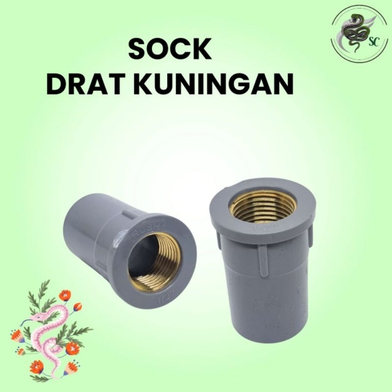 SOCK Drat Kuningan / Sok Drat Dalam Kuningan 1/2" , 3/4" , 1/2"x3/4"