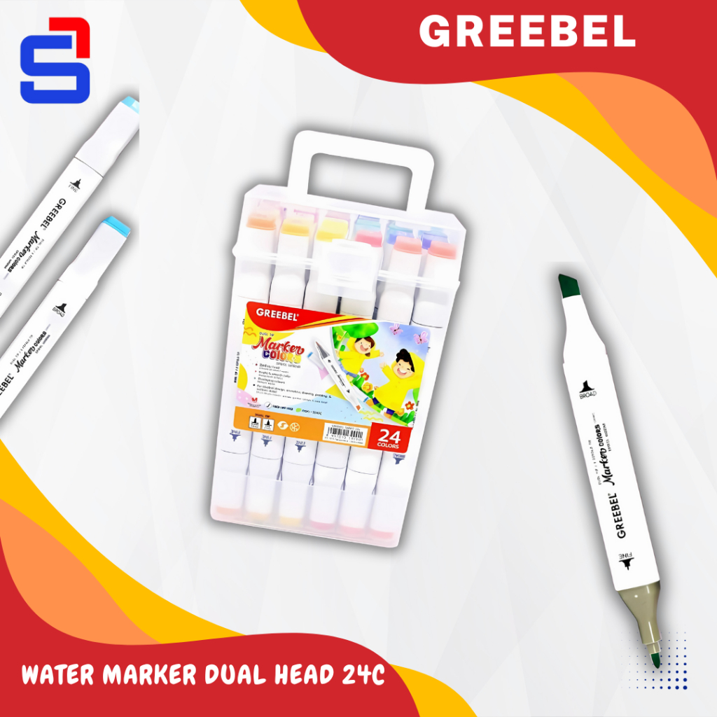 

GREEBEL Spidol Warna Warni 1 Set / Spidol Water Marker Dual Head (24 Warna) / Spidol Warna