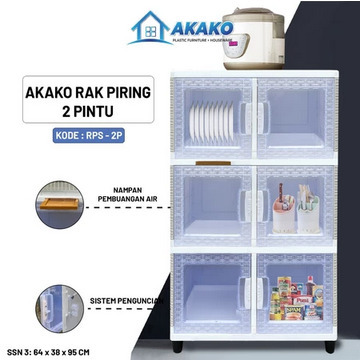 RAK PIRING PLASTIK 2 PINTU MINIMALIS LEMARI DAPUR RAK PIRING PLASTIK AKAKO-RPS 2P