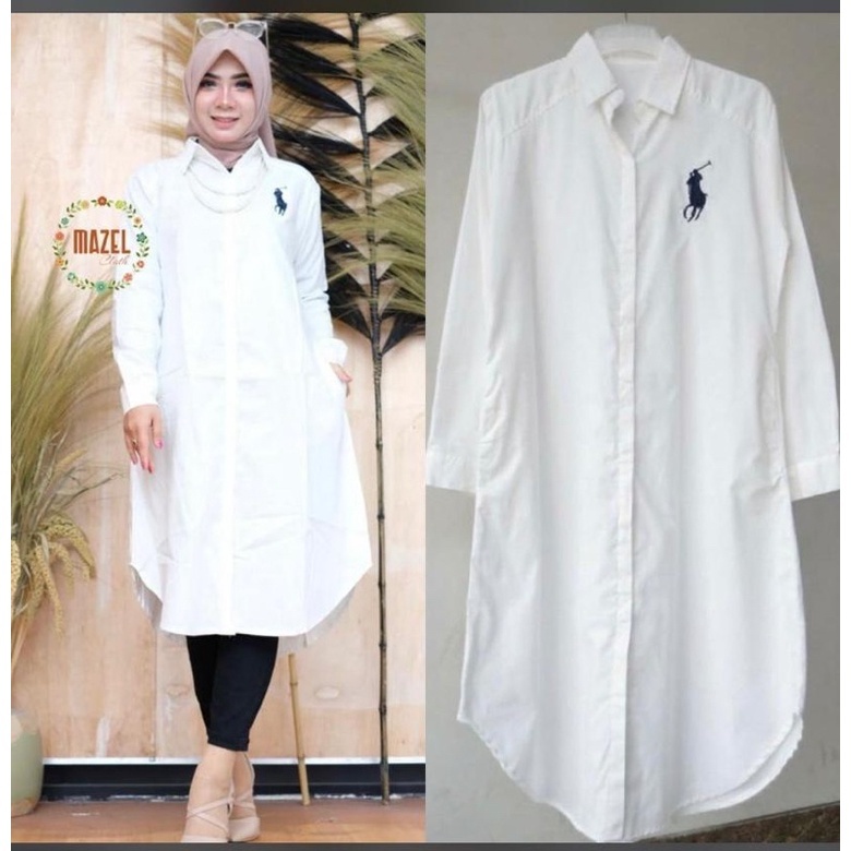 OOTD x LOGO - Tunik Batwing Wanita Polos Putih Bordir Polo Shirt
