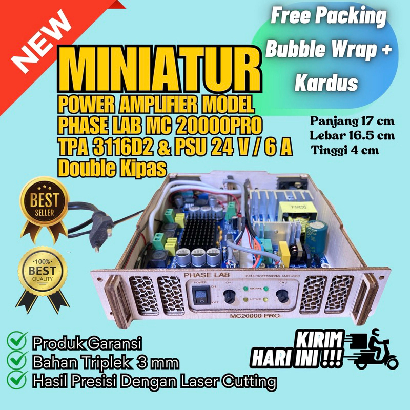 Set Amplifier PHASE LAB MC 20000PRO TPA 3116D2 & PSU 24 Volt / 6 Amper Double Fan