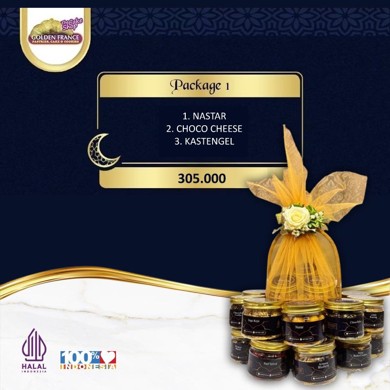 

Paket 1 Hampers Kue Kering Lebaran Golden France 200gram - Tile Keranjang