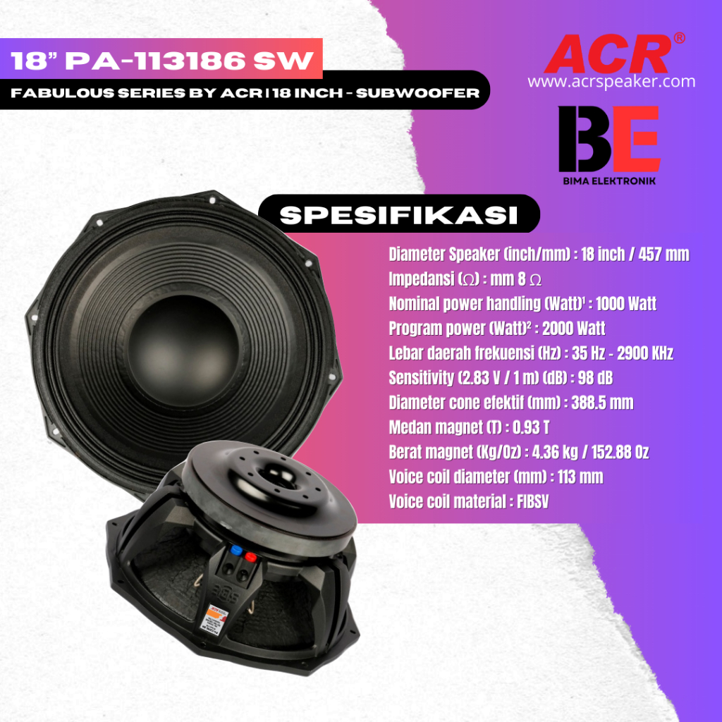ORIGINAL PRODUK SPEAKER 18” PA-113186 SW