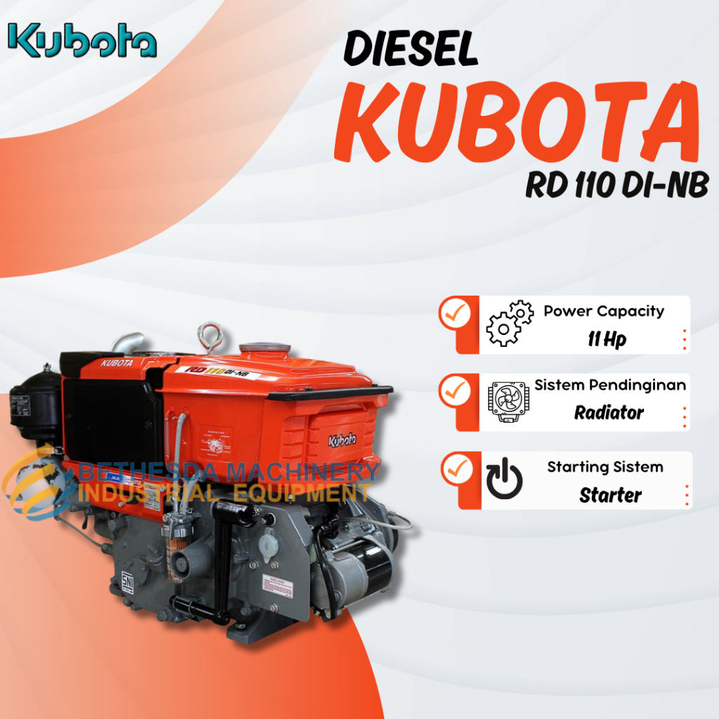 Diesel Kubota Kapasitas 11Hp Radiator Starter tipe Kubota RD 110 DI-NB