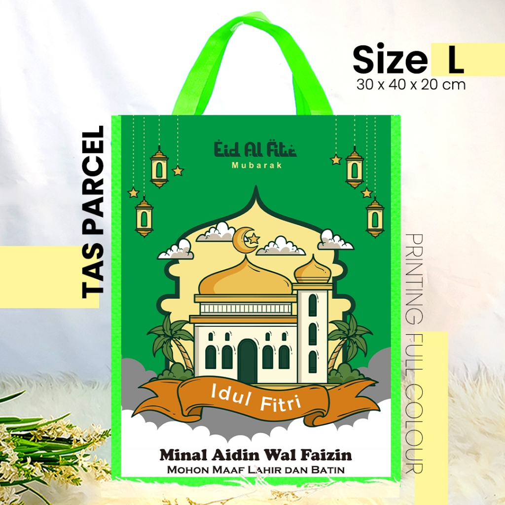 

TAS LEBARAN HIJAU LENTERA UKURAN SEDANG 30x40 - GOODIEBAG IDUL FITRI / TAS PARCEL PRINTING