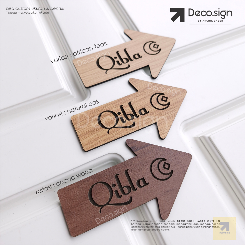 Papan Arah Kiblat Kayu Murah / Sign Board Kiblat Signage / Arah Kiblat Murah / Tempelan Kiblat
