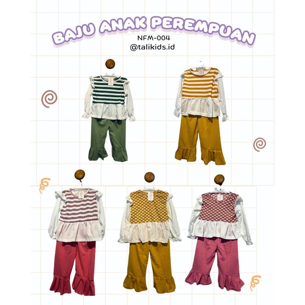 Tali kids Setelan anak Sabila  | Setelan anak peplum celana panjang  | One set anak cewek  | Outfit 