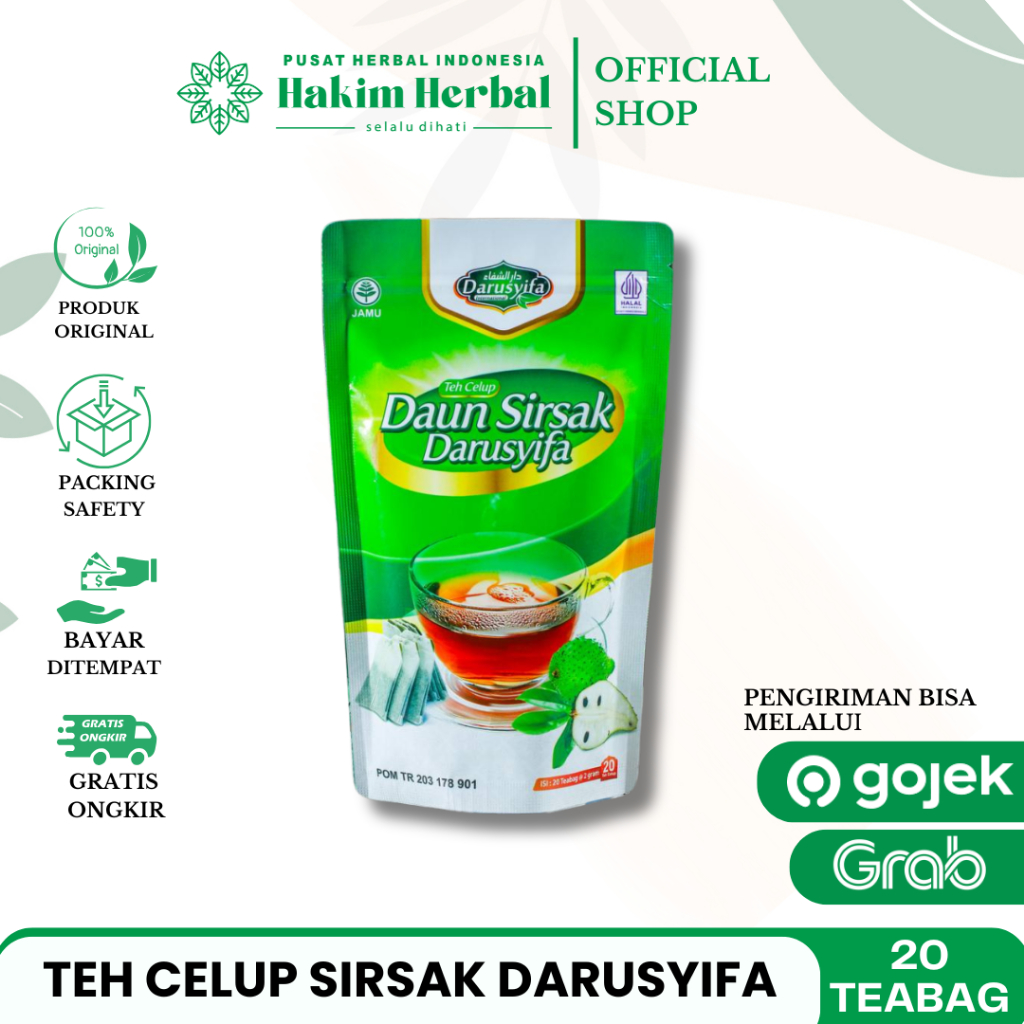 

Teh Daun Sirsak Anti Kanker Celup Isi 20 sachet area Tegal Brebes Pemalang Slawi