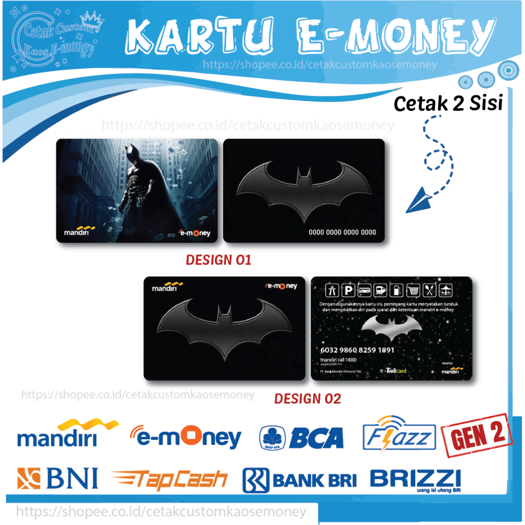KARTU E MONEY E TOLL GAMBAR KARTUN SUPERHERO BATMAN EMONEY MANDIRI BNI TBRI BCA - 2 SISI