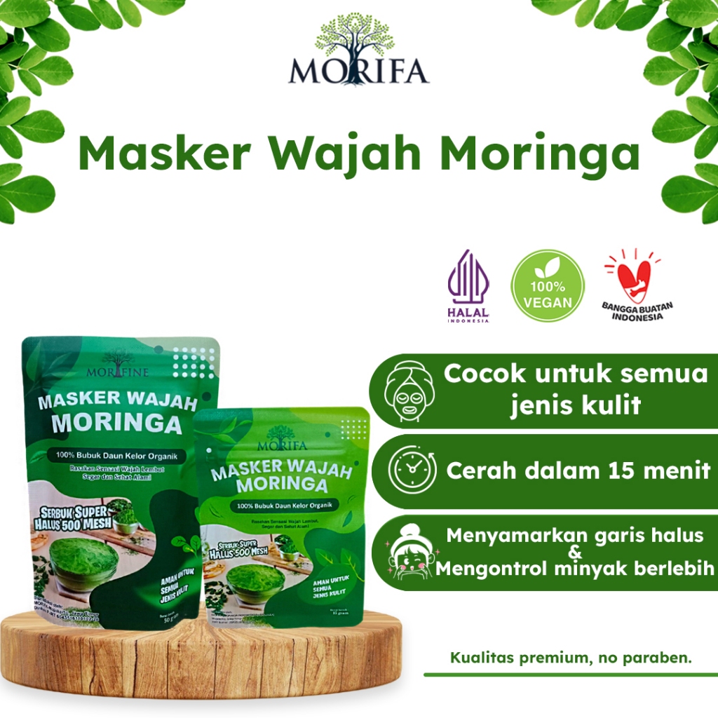 Masker Wajah Organik Daun Kelor Murni Moringa Mask Masker Kelor