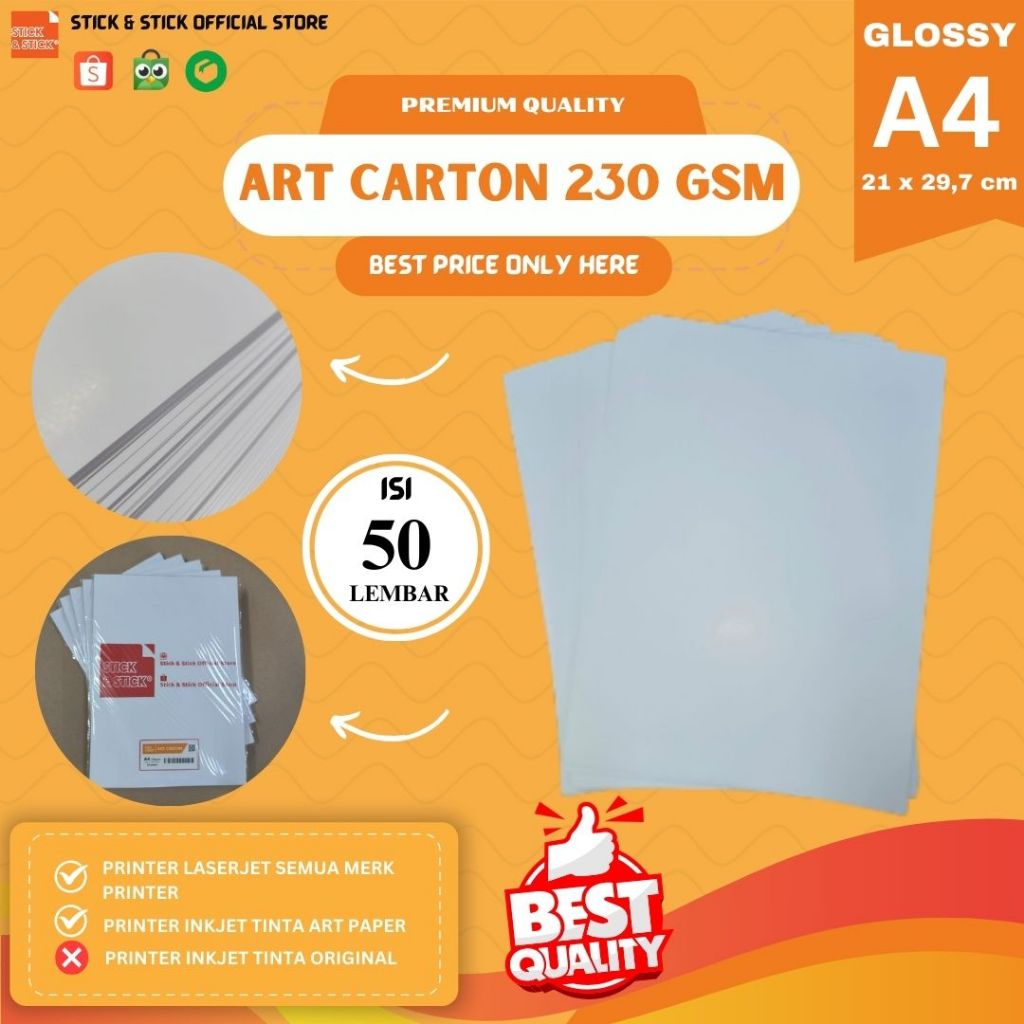 

Art Carton 230 gsm A4 isi 50 lbr / Kertas Karton Paper Glossy