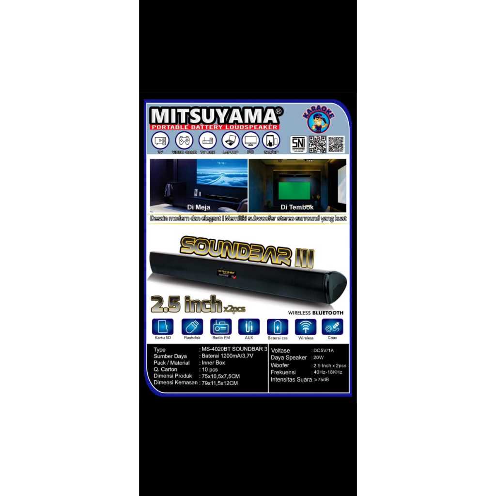 COD~Soundbar Speaker TV Mitsuyama SOUNBAR IV Wireless Home Theater soundbar Bluetooth Speaker Bass T