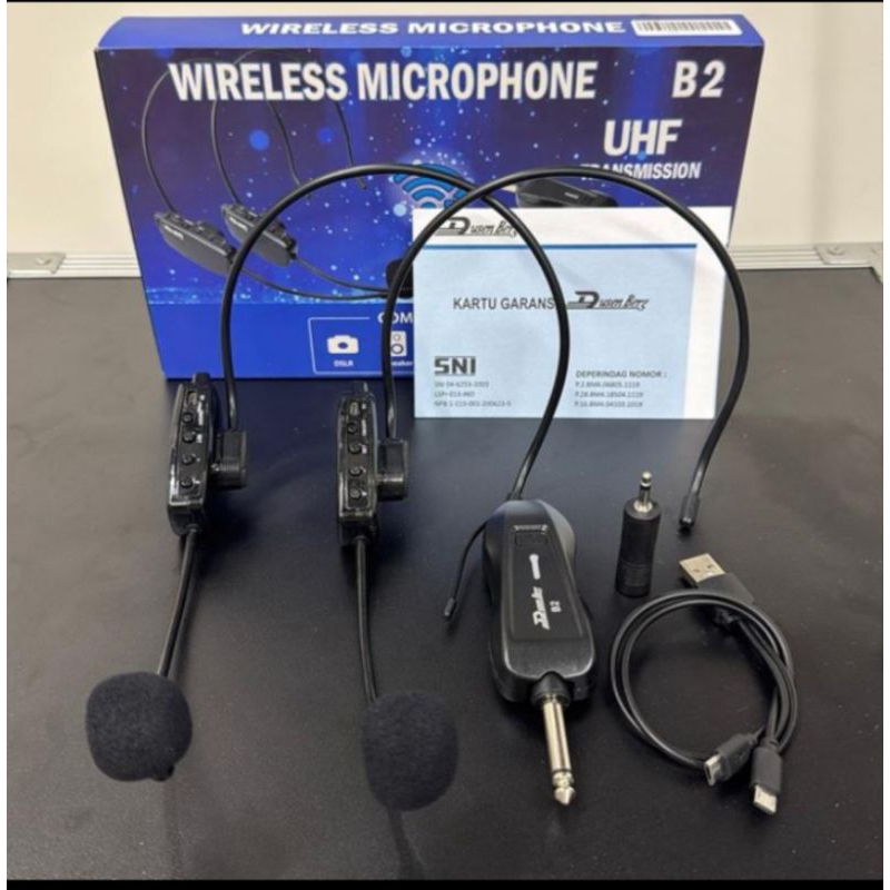 Mic Wireless Headset Dusenberg B2 2Mic Wireless Bando Original - Microphone untuk Imam Mesjid