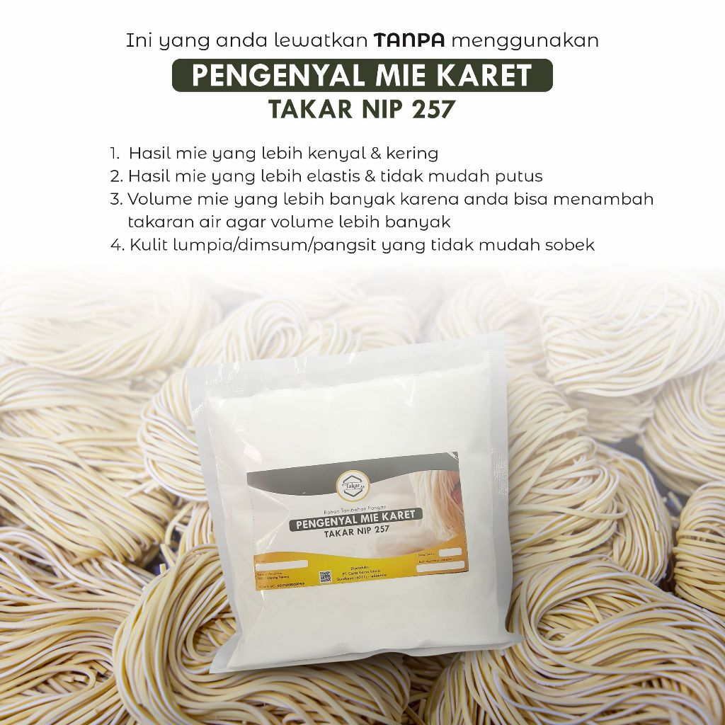 

Pengenyal Mie Karet Takar NIP 257 | Membuat kulit dimsum/pangsit elastis & tidak mudah sobek