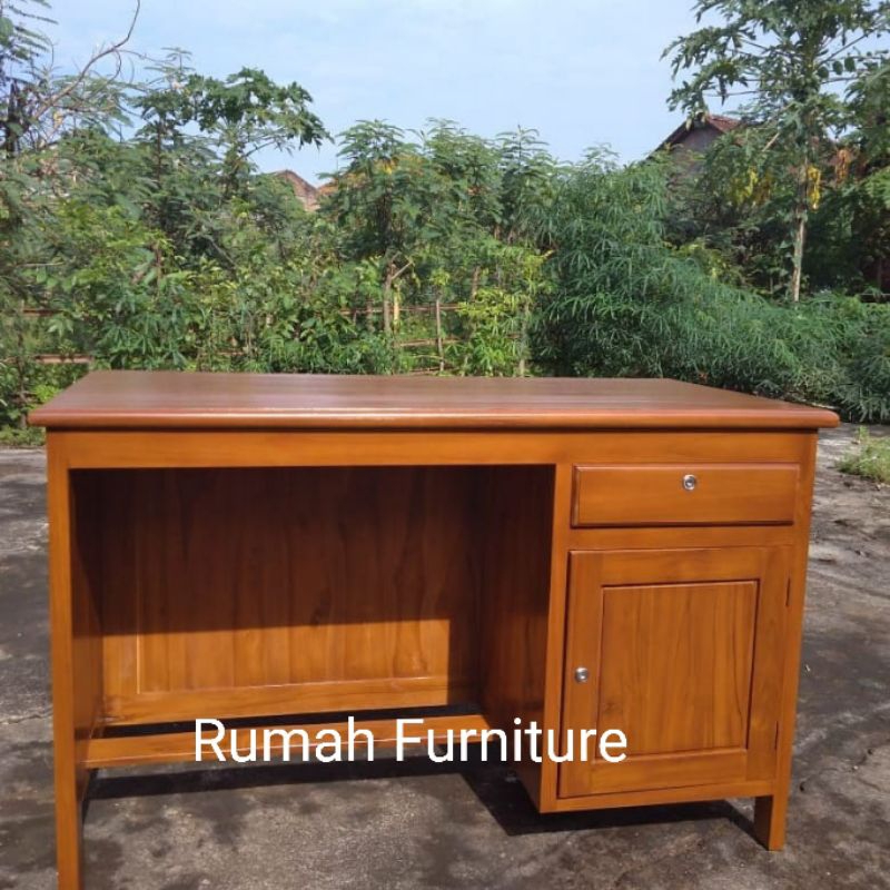 meja kerja meja kantor kayu jati minimalis, meja belajar kayu jati minimalis