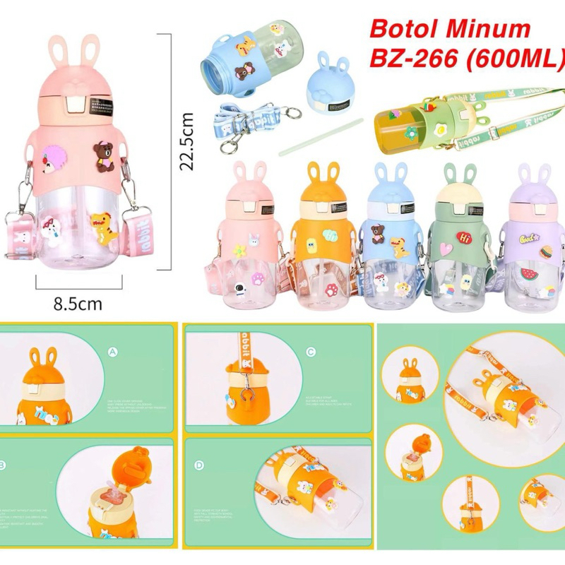 Botol Minum Anak Rabbit BZ-266 Botol Minum 600ML Karakter Lucu Free Stiker BPA Free