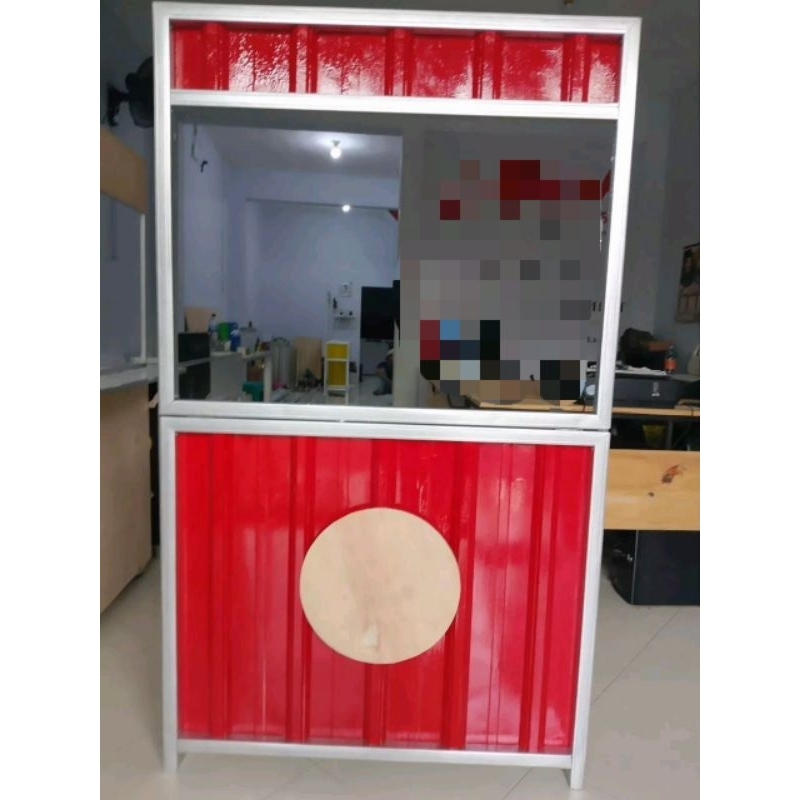 Booth Lipat Portable Semi Container(Merah) Untuk Promosi Event, Bazar, Pameran & Jualan.  Uk: *100x4