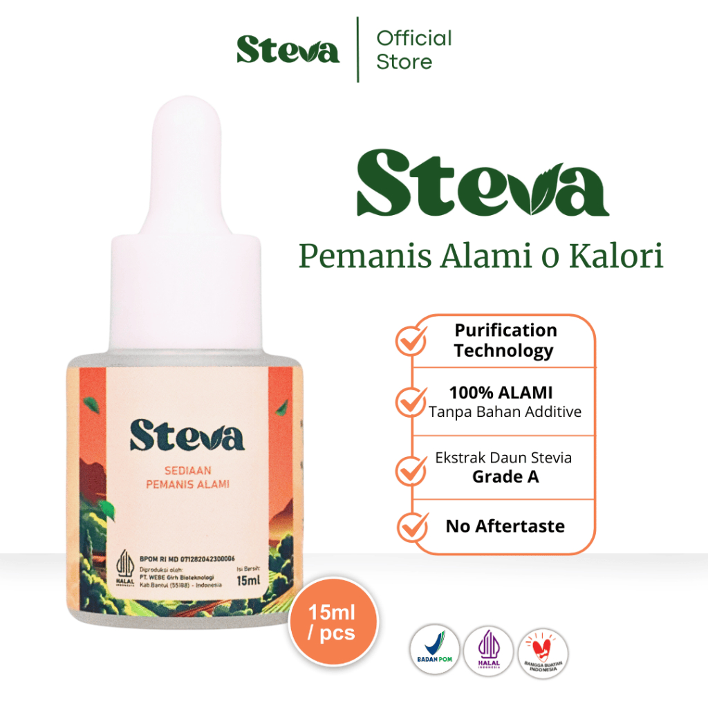 

Steva Stevia Pemanis Alami 0 Kalori BPOM & Halal MUI - 15mL 1 Pcs