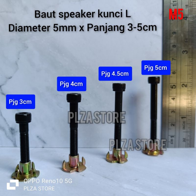 Baut speaker mur cakar L hitam M5 panjang 3cm/4cm/4.5cm/5cm baja kunci L kepala bulat Baut mur cakar