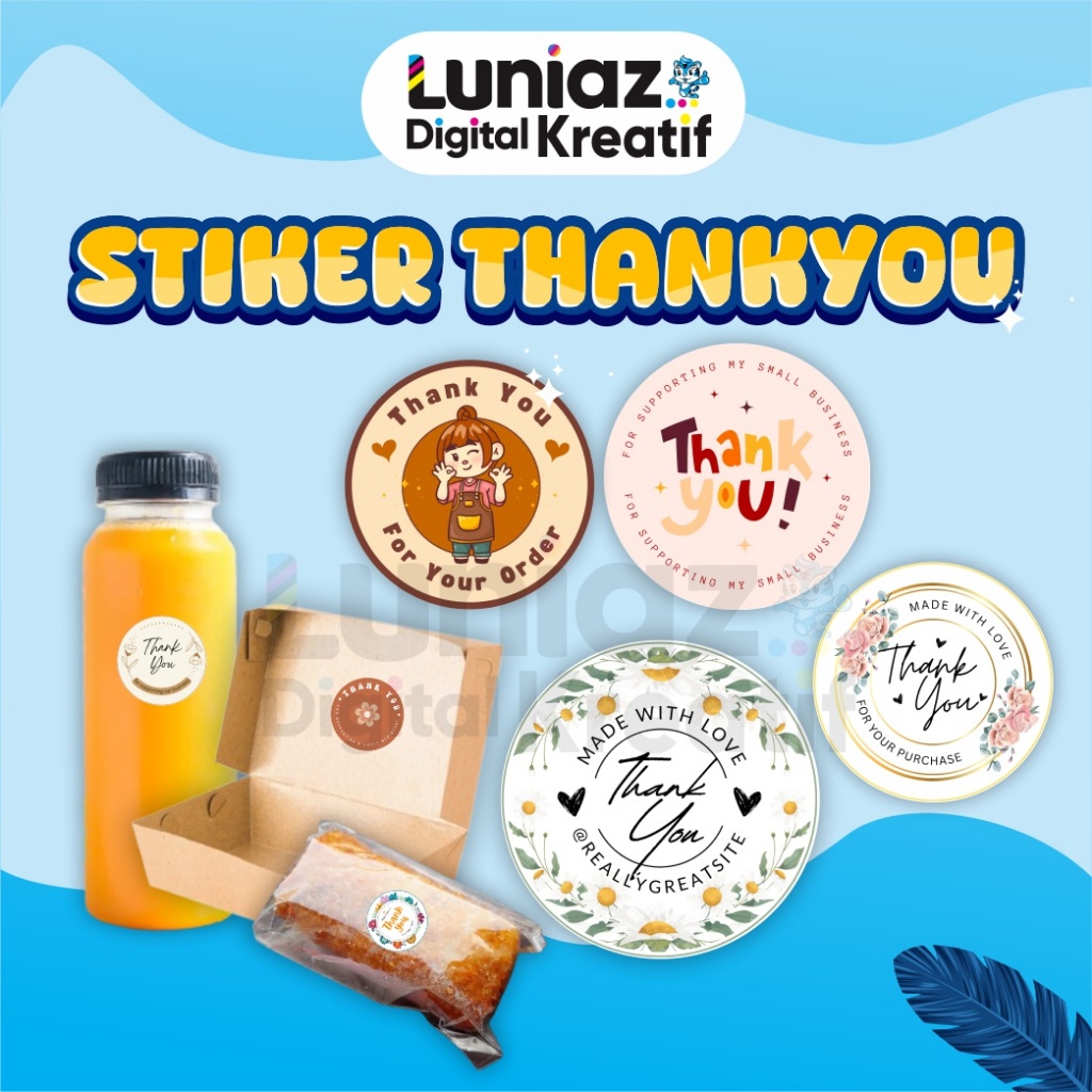 

cetak Stiker label kemasan | Thank You TULISAN free edit Nama Toko / Label makanan stiker minuman