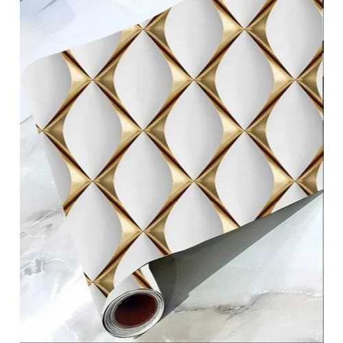 Wallpaper Stiker Dinding Ruang Tamu Motif  Keramik Putih Gold 7,5m Lebar 45cm