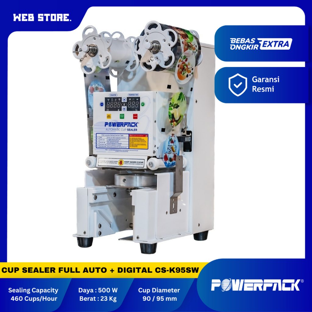 Cup Sealer Otomatis Mesin Press Gelas Plastik 22Oz Full Auto + Digital Counter Putih Powerpack CS-K9