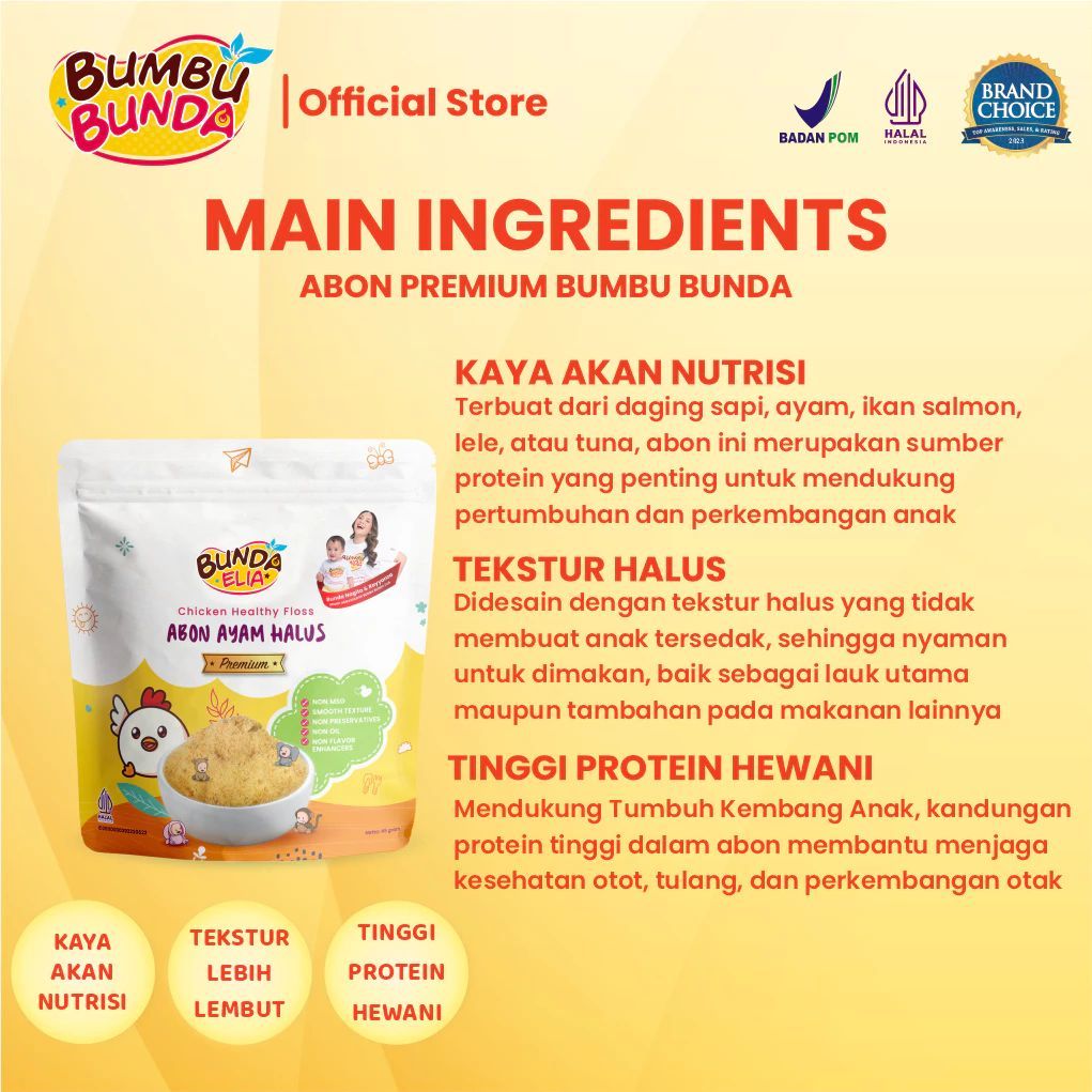 

Forcysn Bumbu Bunda Elia Abon Ayam / Abon Sapi / Abon Halus Premium / Abon Bayi 3X15G / 45 G