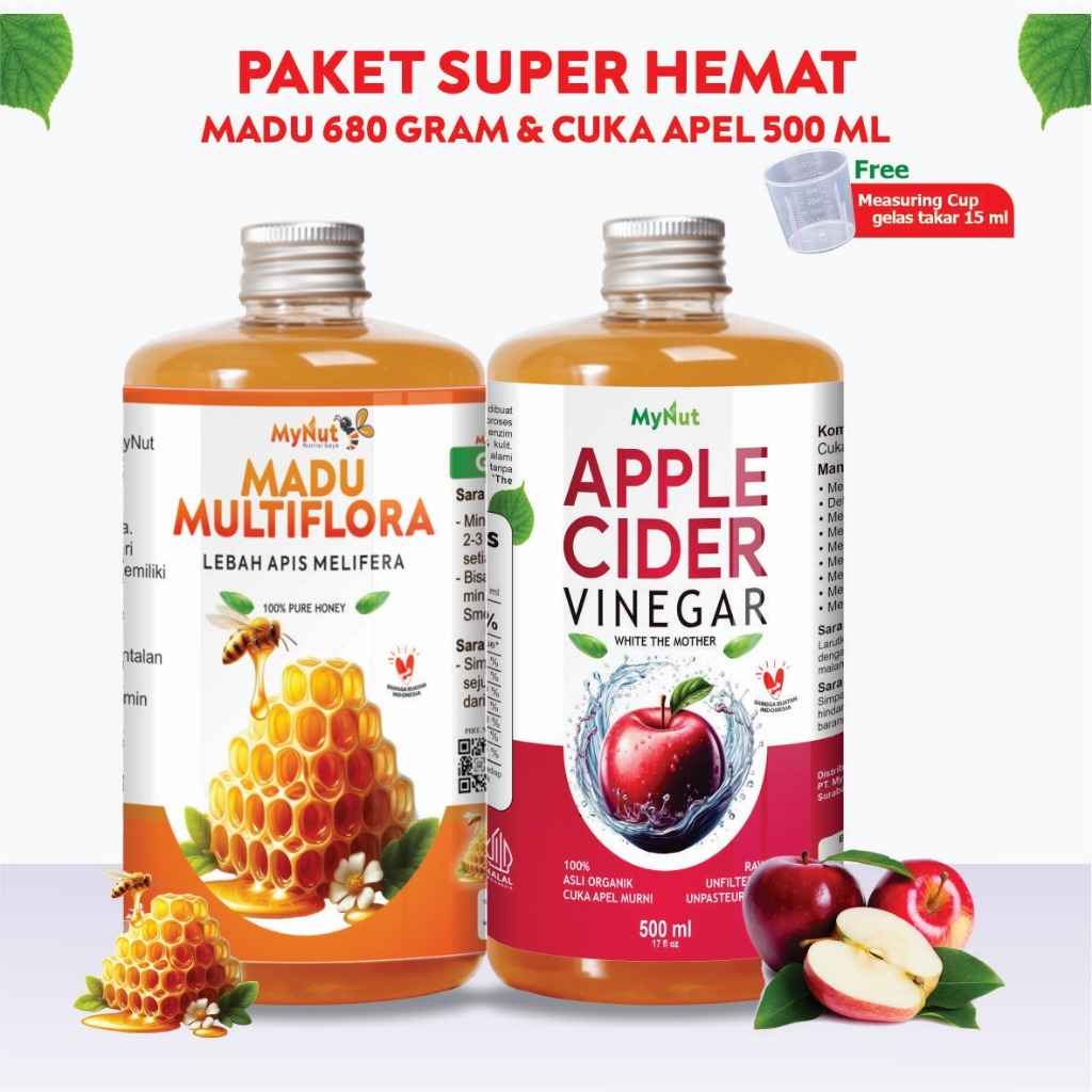 

MYNUT PAKET BUNDLING MADU MURNI 680 GRAM & CUKA APEL 500 ML SUPER HEMAT