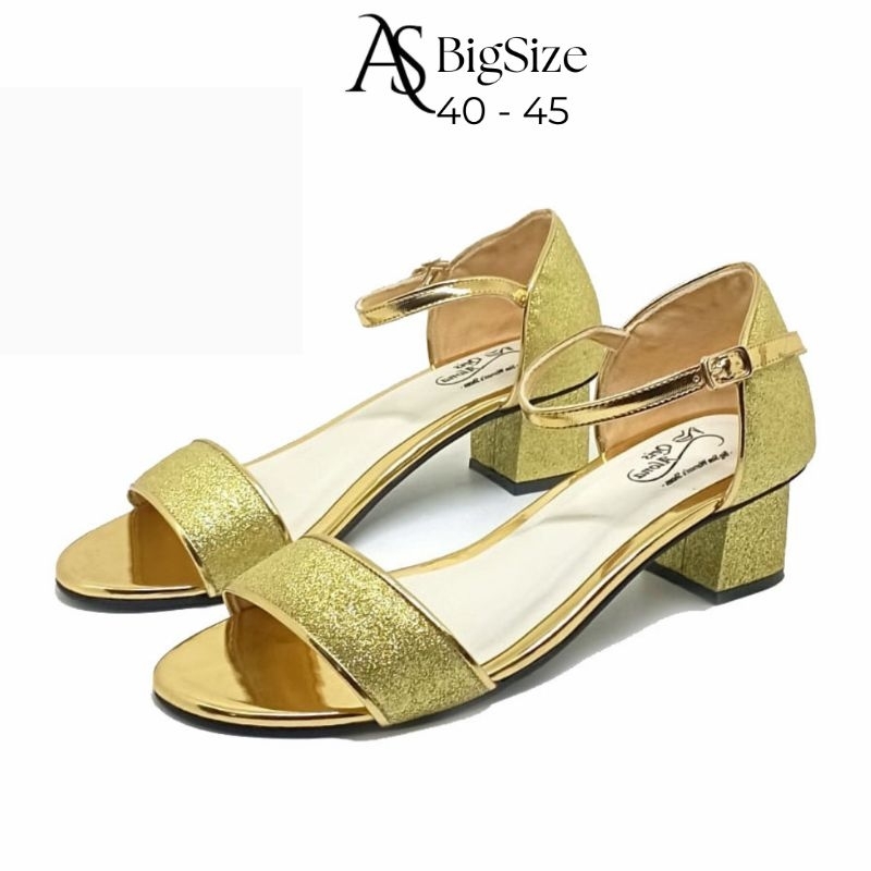 AS - 522 Gold Sandal Heels Pesta Wanita BigSize 40.45 Heels Glamore Wedding
