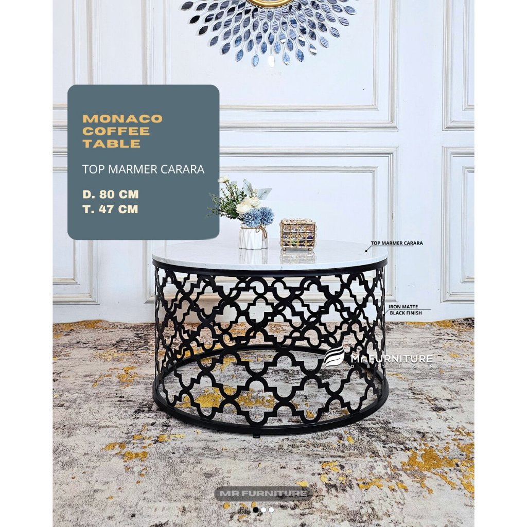 meja tamu bulat monaco maroko top marmer putih carrara d 80 cm