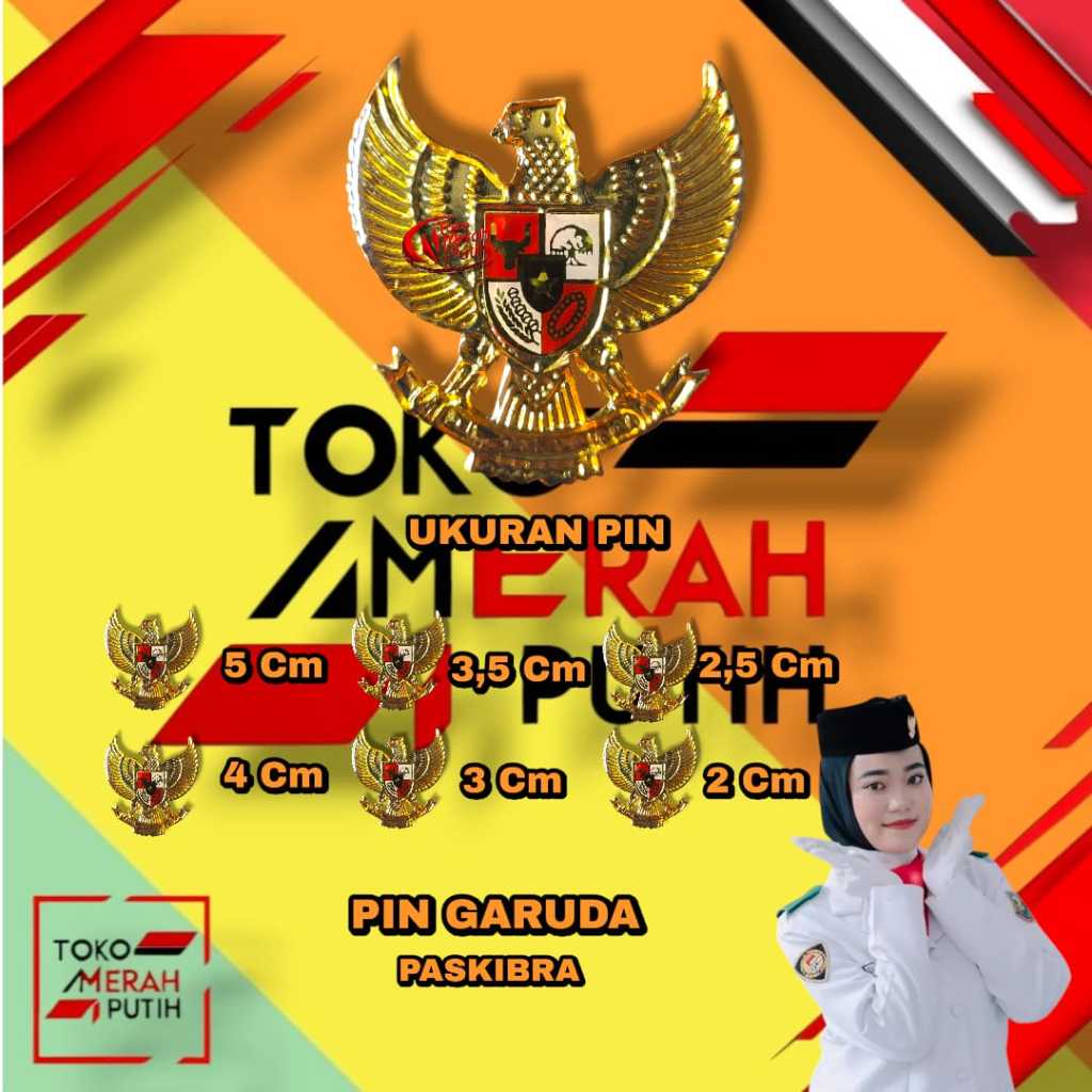 Pin garuda kuningan lapis resin peniti dipatri kuat ukuran 2cm - 5cm untuk seragam & peci