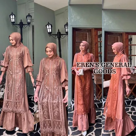 TERMURAH Dress / Gaun Pesta Wanita Remaja Muslim Bahan Satin Mix Brukat Premium
