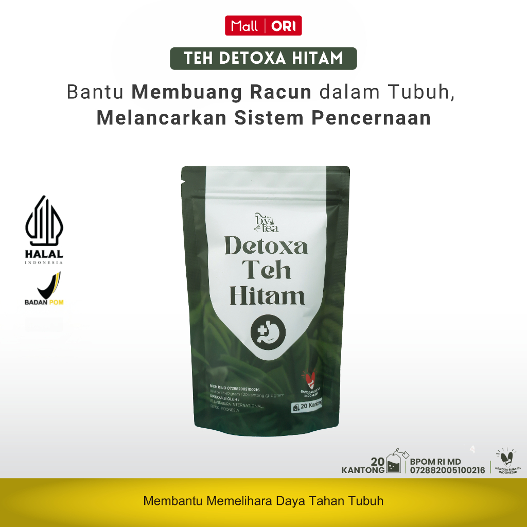 

Bytea Detoxa Teh Hitam - Teh Celup Herbal Membantu Buang Racun Dalam Tubuh, Pelangsing Isi 20 Teabag