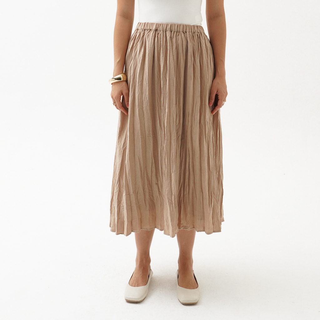 Mississippi Crinkle Midi  Skirt Bawahan Wanita Rok L03000107M Cream