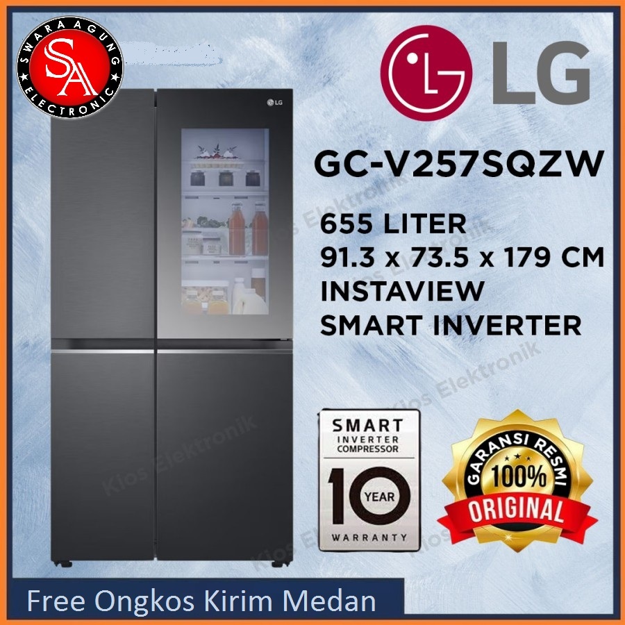 Kulkas Side By Side 655 Liter LG Type : GC-V257SQZW - Knock Knock Door - Inverter ( MEDAN )