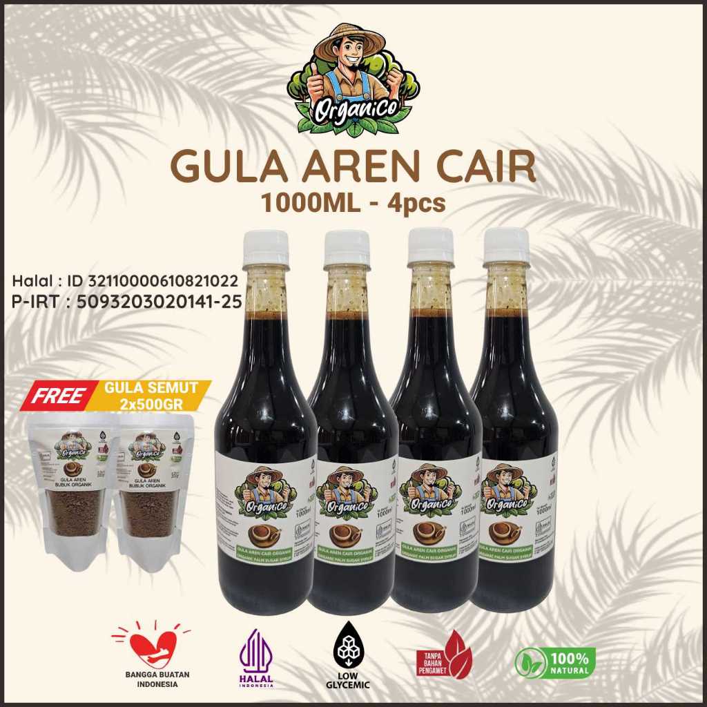 

Organico Gula Aren Cair Organik Premium 1000ml 4pcs Paket Bundling