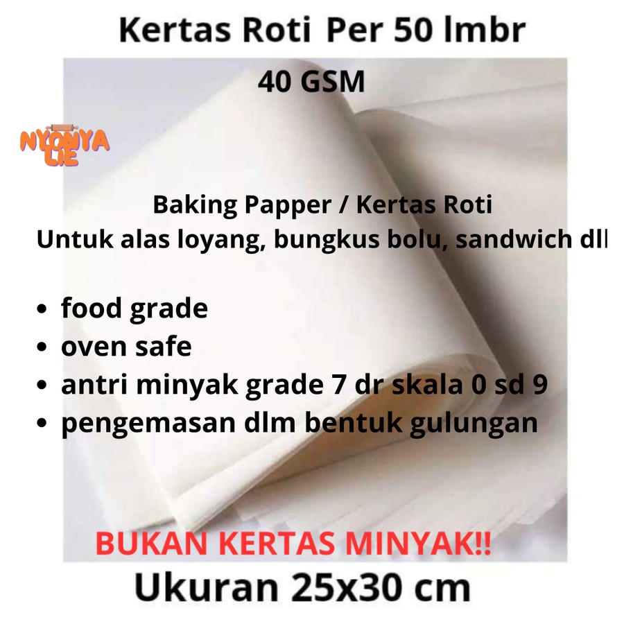 

UK2250 50 Lembar Ukuran 25 Cm Kertas Roti GreaseProof Wrapping Paper Alas Baking Tatakan Cookies Nyonya Lie