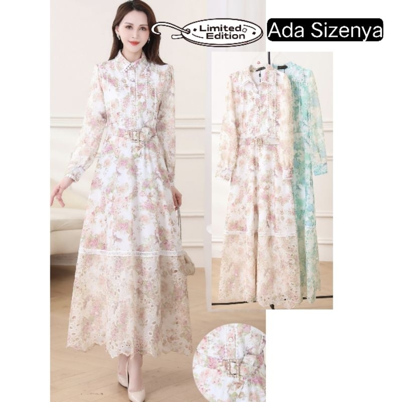 Maxi Dress Gamis Katbol Katun Bolong Gold Cheries Premium Import (FCID1456)