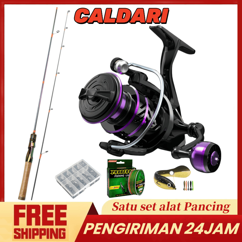 CALDARI Joran Spinning Carbon 1.65-1.98M+Reel Spinning Max Drag 30kg Ringan&Mudah Dibawa Anti Karat
