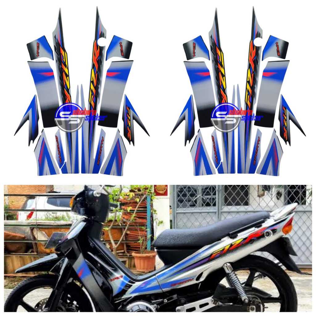 STRIPING STIKER LIS LES POLET BODY MOTOR YAMAHA F1ZR FIZ R SPORTY 2003 SILVER HITAM BIRU FULLSET