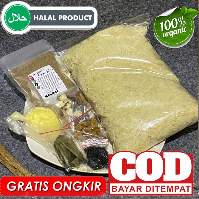 

Paket lengkap beras 1kg + bumbu 30gr free margarin,rempah campur, dan daun kari