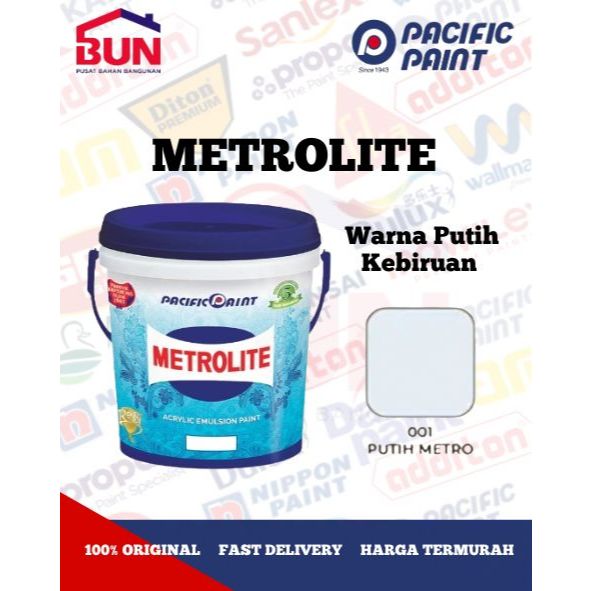 METROLITE ACRYLIC EMULSION CAT TEMBOK PREMIUM PACIFIC PAINT PUTIH KEBIRUAN 16 LITER